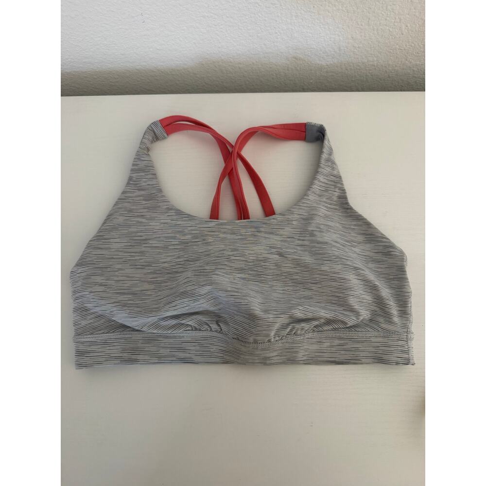 Lululemon Womens Energy Sports Bra Grey white Size 10 Workout top